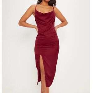 PrettyLittleThing Burgundy Midi Dress